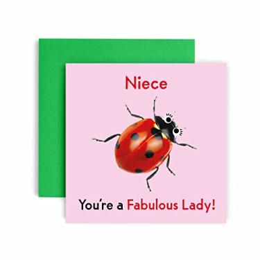 Imagem de Huxters Cartões de aniversário para mulheres – Fabulous Ladybug Niece Cartão de feliz aniversário para aniversário, cartão de aniversário de sobrinha com envelope verde adorável – Cartão de