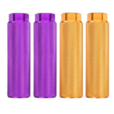 Imagem de HARFINGTON 2 pares de pinos de bicicleta de liga de alumínio para acrobacias traseiras antiderrapantes suportes de assento traseiro servem para eixos de 9,5 mm para mountain bike, roxo e amarelo