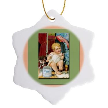 Imagem de 3dRose Enfeite de bebê com leite condensado de águia dando uma colherada a um gatinho floco de neve