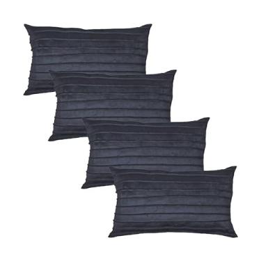Imagem de Kit 4 Capas para Almofada Drapeada Line em Veludo Retangular 60x40 Cinza Chumbo