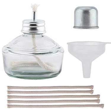 Imagem de faruijie Lâmpada de Álcool Dental, Queimador de Álcool de Vidro, Queimador de Bunsen com Tampa de Metal, Equipamento de Laboratório Dentário, Aquecimento 150Ml com 5 Mechas e Funil de Substituição Grá