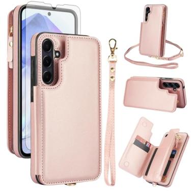 Imagem de Asuwish Capa de celular para Samsung Galaxy S24 Plus S24+ 5G capa carteira com zíper com protetor de tela de vidro temperado e alça de pulso com bloqueio de RFID para cartão celular S24plus 24S + S 24