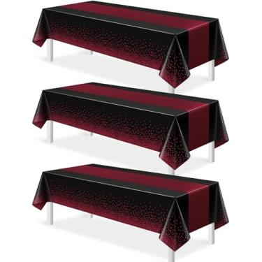 Imagem de 3 peças de toalha de mesa preta e marrom, decoração de festa, toalha de mesa de plástico preta, estampada, marrom, toalha de mesa retangular, descartável, para aniversário, casamento, formatura, festa