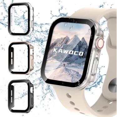 Imagem de Kawoco Pacote com 3 capas à prova d'água para Apple Watch Series 10 de 42 mm, capa rígida de policarbonato de borda reta com protetor de tela de vidro temperado, capa protetora para iWatch 42 mm