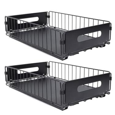 Imagem de 2 Pacotes De Organizador De Armário Extraível, Organizador De Prateleiras Flexíveis De Metal Para Temperos Gavetas Deslizantes Pretas Embaixo Da Pia Organização Da Prateleira