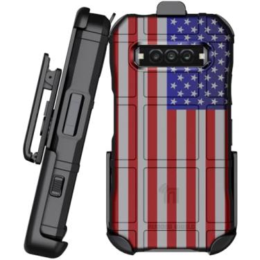 Imagem de Capa com clipe para telefone Kyocera DuraForce Pro 3, capa de proteção robusta Nakedcellphone Special Ops e coldre de quadril com cinto catraca - design da bandeira dos EUA
