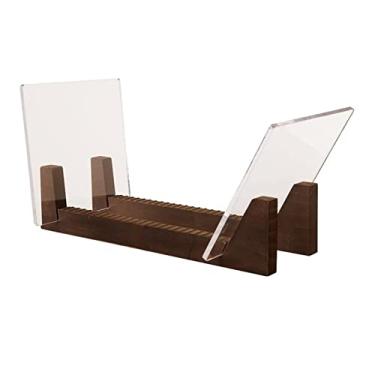 Imagem de LICONG-2019 Suporte de CD para armazenamento de discos de vinil - Empilha até 50 álbuns, LPs de 7 ou 30,5 cm - Organizador de madeira maciça com extremidades de acrílico transparente, suporte de