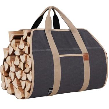 Imagem de GoCampDirect- Transportadores de lenha com alças - Transportador de toras de 39×18 polegadas | Pacote de lona encerada Transportador de saco de lenha | Saco de transporte de madeira resistente à água