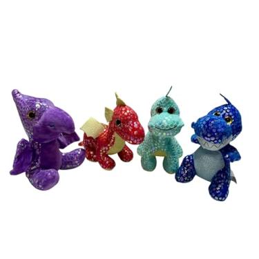 Imagem de Kit 4 Dinossaudo De Pelucia Pequeno Colorido Infantil Olho De Vidro Cesta - 20cm