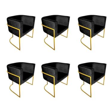 Imagem de Kit 6 Cadeiras De Jantar Premium Base De Ferro Dourada Veludo Preto