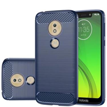 Imagem de Gufuwo Capa para Moto G7 Play, Motorola G7 Play/T-Mobile Revvlry, capa de telefone fina de fibra de carbono TPU macia capa protetora antiarranhões à prova de choque para Motorola Moto G7 Play azul