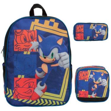 Imagem de Kit Mochila Infantil Menino Sonic Costas Lancheira Térmica - Plike