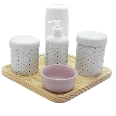 Imagem de Kit higiene Poá 6 pçs - Molh. Rosa - Porcelana e Bdj Pinus - Antilope 