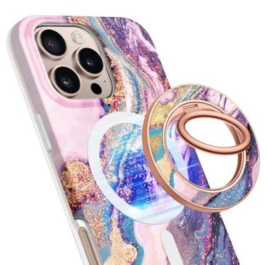 Imagem de GVIEWIN Suporte magnético para celular compatível com MagSafe Grip, [super ímã] Suporte ajustável de mármore rotativo de 360°, suporte seguro para iPhone 16 Pro Max/Plus/15/14/13 (Dreamland River)