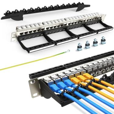 Imagem de Enmane Patch Panel CAT7 Keystone Patch Panel de 24 portas blindado com gerenciamento inteligente de cabos para montagem em rack de 48 cm