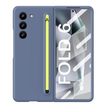 Imagem de APTHON Capa para Samsung Galaxy Z Fold 6, capa protetora com compartimento embutido para caneta S e protetor de tela, capa fina à prova de choque de grau militar para Z Fold6, azul claro