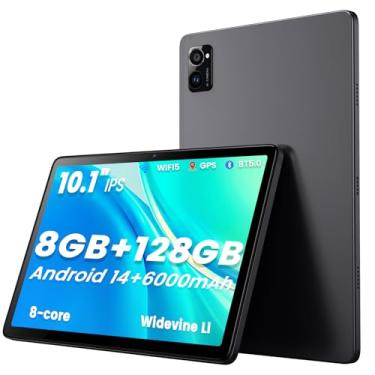 Imagem de Azeyou Tablet de 10,1 polegadas, tablet Android 14, 128 GB ROM 1 TB expande tablets para computador, processador Quad Core bateria de 6000 mAh, tela sensível ao toque IPS 1280 x 800, câmera dupla de 2