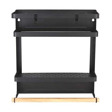 Imagem de Rack de armazenamento de ímã GRCFUMo, rack de ímã de geladeira doméstica, gradinha pendurada na geladeira, prateleira lateral dos organizadores da geladeira preta para banheiro, (Preto)