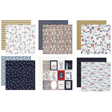 Imagem de Papel náutico para scrapbooking, papel náutico, 30 x 30 cm, para diário, agenda, álbum de fotos, diário de viagem, conjunto de cartolina náutica com âncora, farol, estrela do mar, frases temáticas