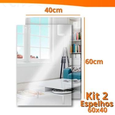 Imagem de Kit 2 Espelho Adesivo Acrilico Retangular 40x60cm Boa Nitidez Decorati