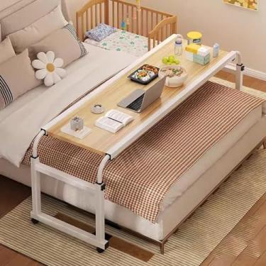 Imagem de Mesa para computador móvel com rodas, altura e comprimento ajustáveis, mesa de trabalho, mesa multifuncional para sala de estar, quarto, escritório