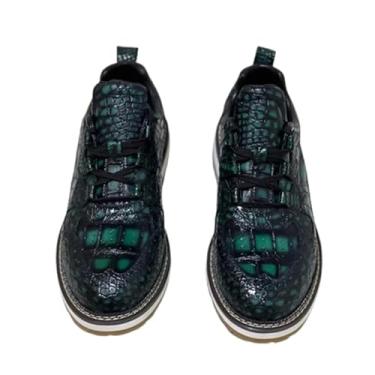 Imagem de Sapato social masculino autêntico Exotic Crocodile Skin Casual Green Brogue Derby Couro Jacaré Genuíno com Cadarço Cano Médio, Verde, 41