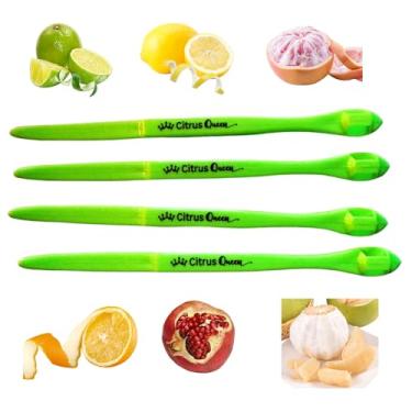 Imagem de Citrus Queen Descascadores de frutas verdes de 4 peças, ferramentas de remoção de casca de frutas verdes para laranjas, limões, toranjas, raspadores fáceis de descascar para crianças e adultos