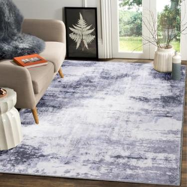 Imagem de Aruiliya Tapete de área neutro lavável à máquina para sala de jantar, 10 x 15 cm moderno abstrato antiderrapante tapetes para cozinha de entrada, tapete interno externo para sala de estar, cinza claro