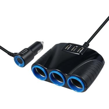 Imagem de Splitter de Soquete de Clima de 3 Vias, 3 Portas USB 120W Saídas Plástico Adaptador de Energia do Carregador USB para Tablet PC Smartphone