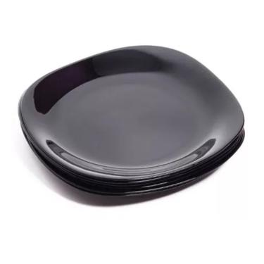 Imagem de Jogo de 6 Pratos Grande Quadrado vidro 28cm Preto Jantar e Almoço