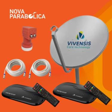 Imagem de KIT Nova Antena Parabólica + 2 Receptores VX10 + LNBF Duplo + 2 Cabos 