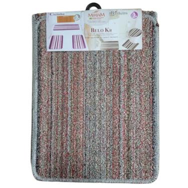 Imagem de Kit de Tapetes para Cozinha, 3 Peças, Passadeira 105x40cm e 2 Tapetes 52,5x40cm, Antiderrapante, Listrado (cinza)