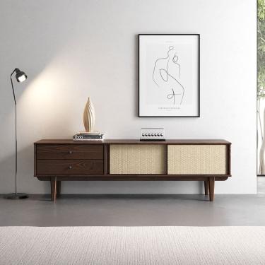 Imagem de Rack Sala TV 65 Rattan 2 Portas de Correr Madeira Cor Imbuia Simona