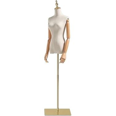 Imagem de CUTPOIY Suporte de manequim de tronco, manequins femininos excelente manequim feminino com base quadrada de metal, forma de vestido de corpo de tronco para exibir roupas, fácil (com braços pequenos)