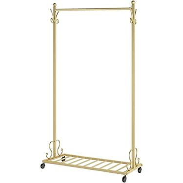 Imagem de Barra para roupa cabide para roupa cabide com rodas, barra para roupa com sapateira, aplica-se ao quarto, sala de estar, barra de roupa fácil de montar para a decoração do quarto, dourado B