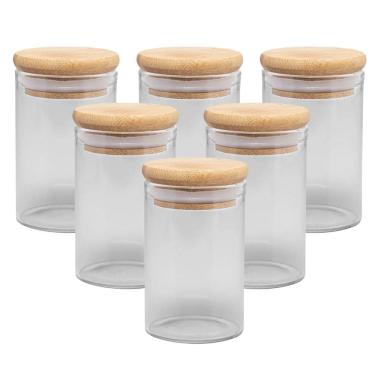 Imagem de Kit 6 Mini Porta Mantimento Vidro Borossilicato Pote Tampa Hermética Bambu 90ml - Wolff