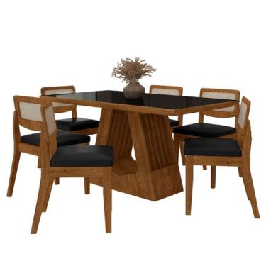 Imagem de Mesa Santiago Com 6 Cadeiras Sextavada Frei/preto/corino Preto - M.a Freijó/preto/corino Preto