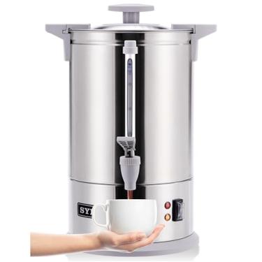Imagem de SYBO SR-CP-100B Máquina de café percolada de aço inoxidável de grau comercial urna de água quente para catering, 100 xícaras 16 L, cinza