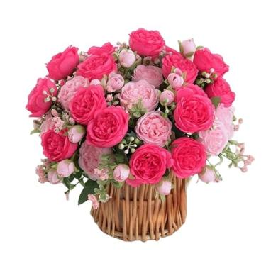 Imagem de XZJMY 4 pacotes de flores artificiais de peônias, flores de seda realistas, peônia sintética para decoração de casa, peônias falsas para mesa de centro de mesa, festa de casamento, decoração de casa