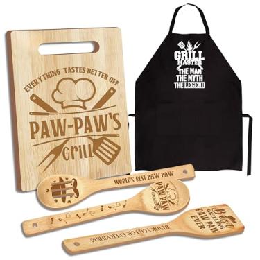 Imagem de Presentes de mamão, presente de pawpaw para homens, presente para mamão, utensílios de tábua de corte de madeira com avental, ótimo dia dos avós, dia dos pais, presente de cozinha de aniversário