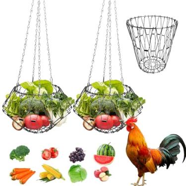 Imagem de Acessórios para alimentador de frango, cesta grande dobrável de 24 cm para frangos e legumes, tigela de repolho para pendurar resistente, com 4 peças, corrente suspensa de 50,8 cm para galinheiro