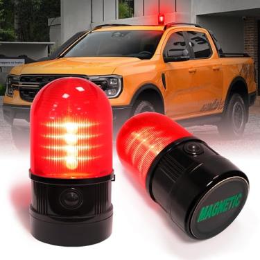 Imagem de ELLUMIN Luz intermitente rotativa estroboscópica de 15,24 cm, luz LED vermelha com base magnética para veículos empilhadeira, trator, carrinhos de golfe, UTV, carro, ônibus e boate, bar (vermelho, 1