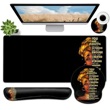 Imagem de Mouse pad grande, mouse pad ergonômico com descanso de pulso e teclado descanso de pulso conjunto 4 em 1, tapete de mesa estendido de 80 x 30 cm para escritório em casa, tapete de mouse feminino