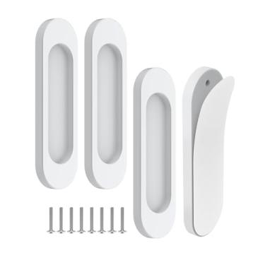 Imagem de MeBantoo Pacote com 4 maçanetas autoadesivas, puxadores de dedo plano autoadesivos de liga de alumínio de 10 cm, puxadores de armário sem broca para gaveta, vidro deslizante/celeiro/portas de varanda