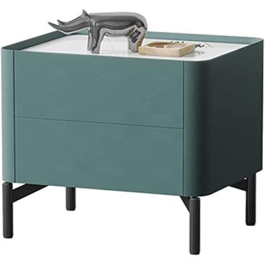 Imagem de Mesa de cabeceira inteligente, armário de cabeceira com gavetas, madeira branca, mesa de cabeceira, luz de laje de rocha, simplicidade moderna, 2 cinza, armário pequeno de couro 50 x 40 x 50 cm (verde