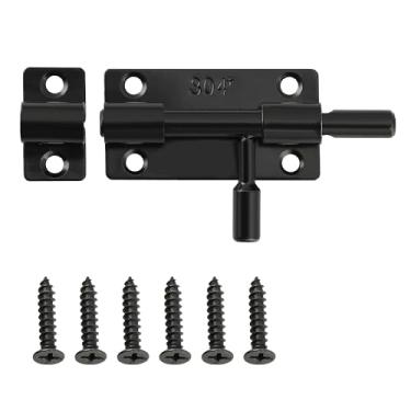 Imagem de Mooche Trava de parafuso deslizante preta dupla face parafuso de barril trava de porta para interior porta da frente porta do banheiro porta de celeiro porta de garagem porta de animal de estimação