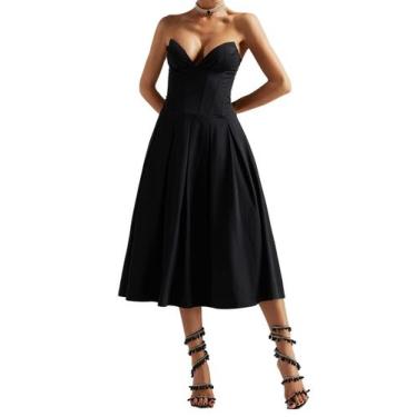Imagem de Vestido BELLA BARNETT, espartilho preto, elegante, plissado para mulhe