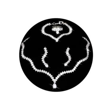 Imagem de CAVETEE Conjunto de joias de prata para mulheres, 5 peças de colar de noiva de cristal de casamento, brinco com pingente de pulseira e anel de casamento joias presentes para mulheres