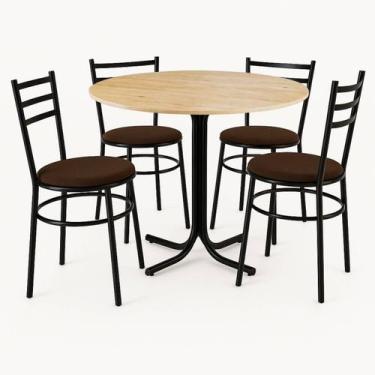 Imagem de Mesa de Jantar Redonda 80cm Pinus Com 4 Cadeiras Estofada Preta - Lama