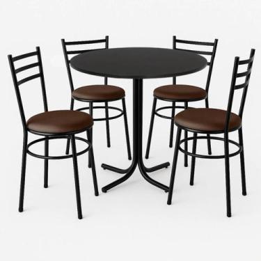 Imagem de Mesa de Jantar Redonda 80cm Preta Com 4 Cadeiras Estofada Preta - Lama